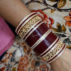 Maroon Chura Set In Kundan Design At Low Price Online