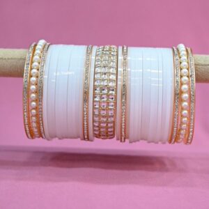 White Chooda Bride With Kundan Pearl Bangles Online