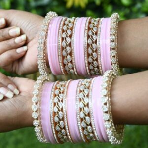 bridal chura in pink color Semi Diamond Bangles Online