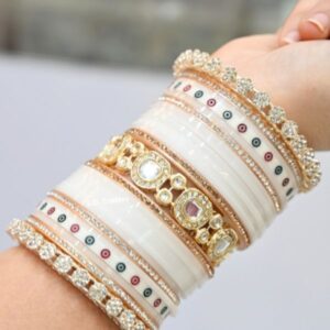 Designer Bridal Chura Set Kundan Bangles In White Color