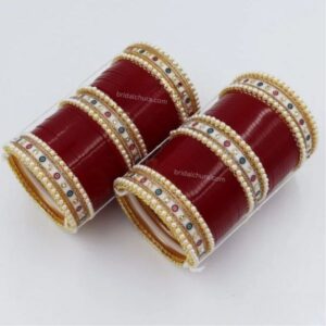 Maroon Chura For Bride With Dotted And Pearl Bangle Online