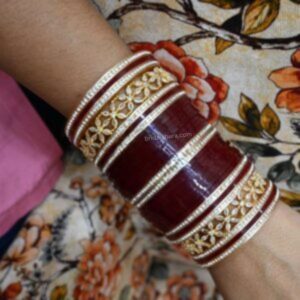 Maroon Chura Set In Kundan Design At Low Price Online