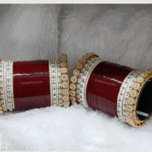 Maroon Chura With Pearl Bangles For Bride Online