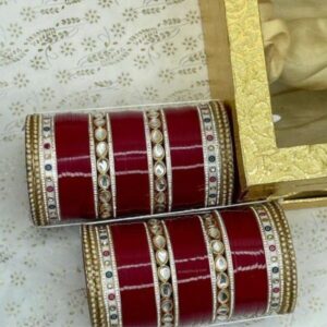 Maroon Colour Bridal Chura With Kundan And Pearl Bangles