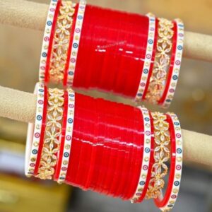 Red Chura Price With Dotted American Diamond Bangles Online