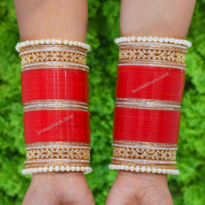 American Diamond Chura For Bride In Red Colour