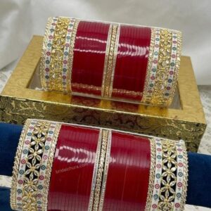 American Diamond Bridal Chura With Dotted Bangles
