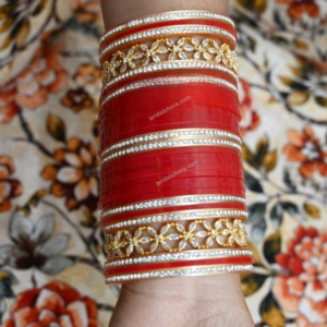 Bridal Chura Low Price With American Diamond In Red Colour