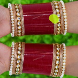Kundan Chura Set With Pearl Bangles In Maroon Colour