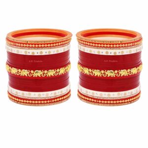 Maroon bridal chura set with golden detailing for Indian wedding