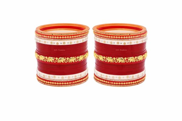 Maroon bridal chura set with golden detailing for Indian wedding