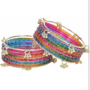 Dark Multi Raindrop Bangles with Kashmiri Ghungroo