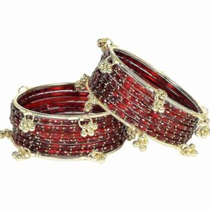 Maroon Rain Drop Bangles with Kashmiri Ghungroo