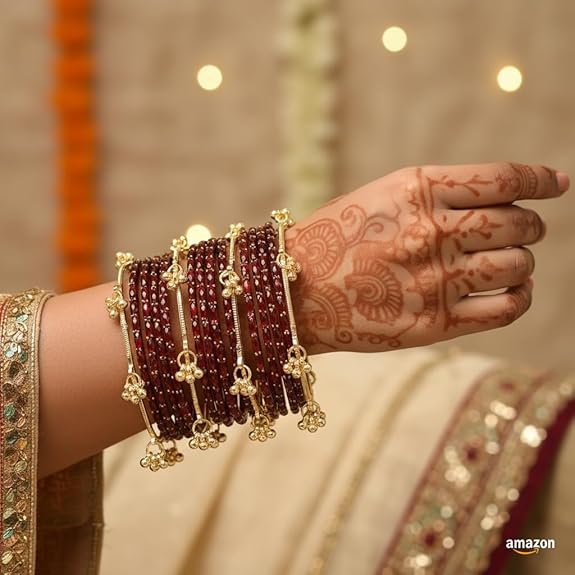 Viral Maroon Rain Drop Bangles with Kashmiri Ghungroo for women and girls, a set of 12 bangles - Image 6