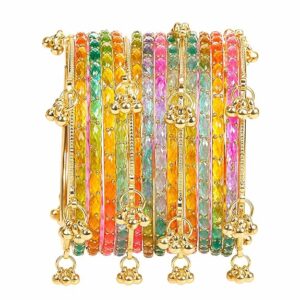 Dulhan Light Multi Raindrop with kashmiri ghungroo bangles for women and girls, a set of 12 bangles