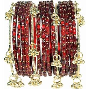 Maroon Rain Drop Bangles with Kashmiri Ghungroo