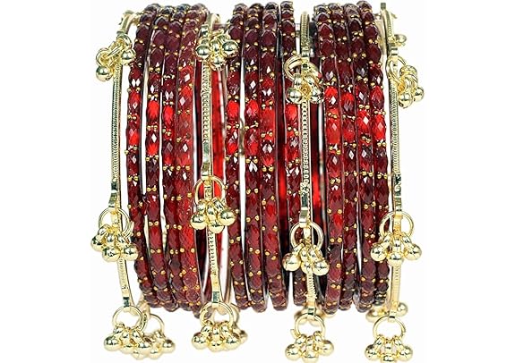Maroon Rain Drop Bangles with Kashmiri Ghungroo