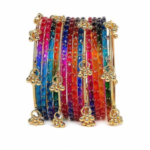 Dark Multi Raindrop Bangles with Kashmiri Ghungroo