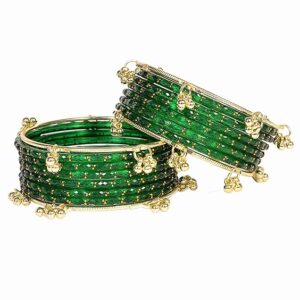 green rain drop bangles with kashmiri ghungroo bangles
