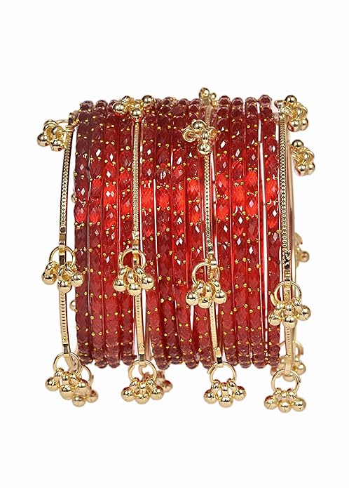 Trending Red Rain Drop Bangles with Kashmiri Ghungroo