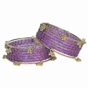 Regal purple rain drop bangles with kashmiri ghungroo bangles