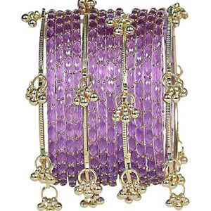 Regal purple rain drop bangles with kashmiri ghungroo bangles
