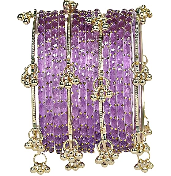 Regal purple rain drop bangles with kashmiri ghungroo bangles