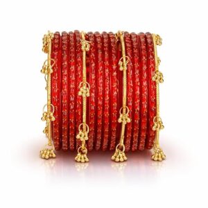 Premium Red Raindrop Bangles with Ghungroo