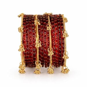 Viral maroon Raindrop Bangles with Ghungroo Set of 12