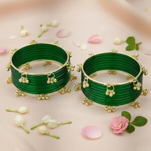 Luxury Green Jelly Bangles with Kashmiri Ghungroo Bangles