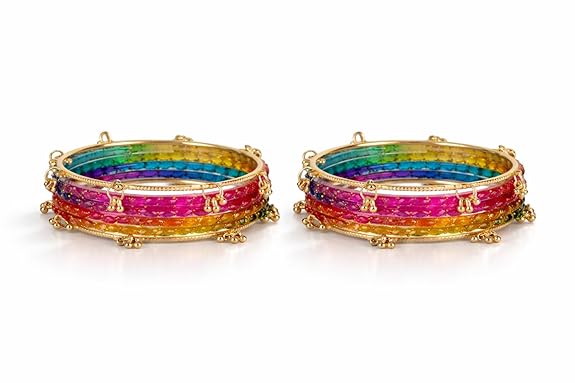 Traditional Dark Multi Raindrop Bangles with Ghungroo - Image 4