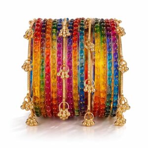 Traditional Dark Multi Raindrop Bangles with Ghungroo
