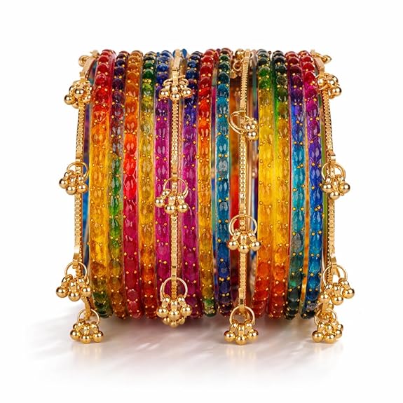 Traditional Dark Multi Raindrop Bangles with Ghungroo