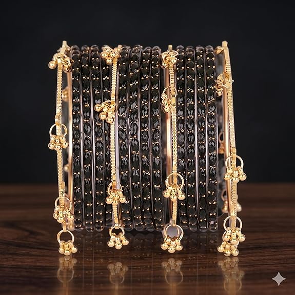 Trending Black Raindrop Bangles with Ghungroo - Image 2