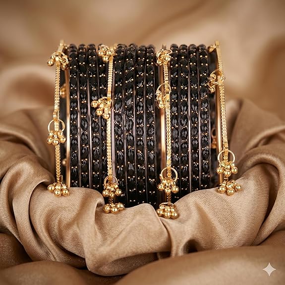 Trending Black Raindrop Bangles with Ghungroo - Image 3