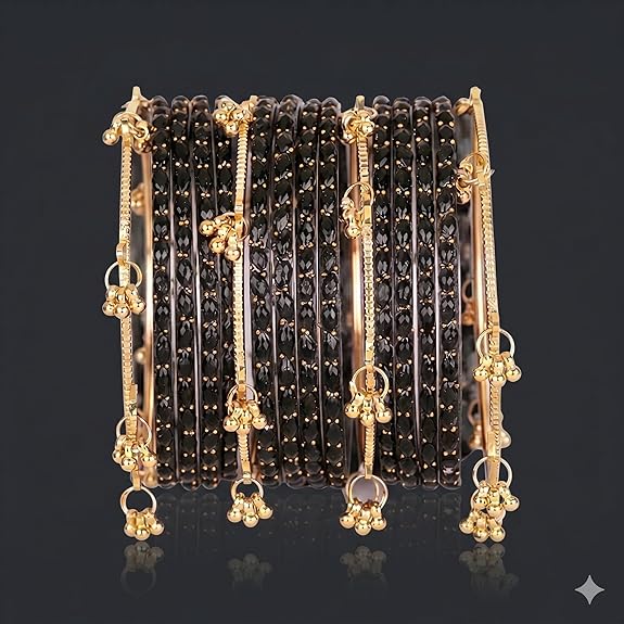 Trending Black Raindrop Bangles with Ghungroo - Image 5