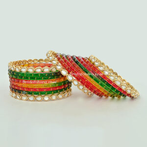 Designer Light Raindrop Glass Bangles with Kundan Bangles