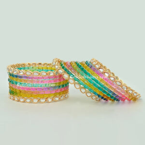 Trendy Light Raindrop Glass Bangles with Kundan Bangles
