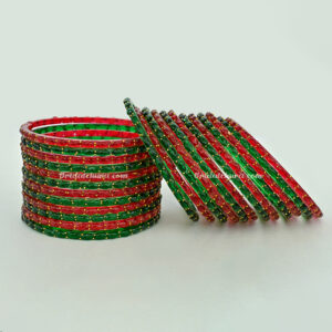 Red and green multi raindrop bangles set of 24