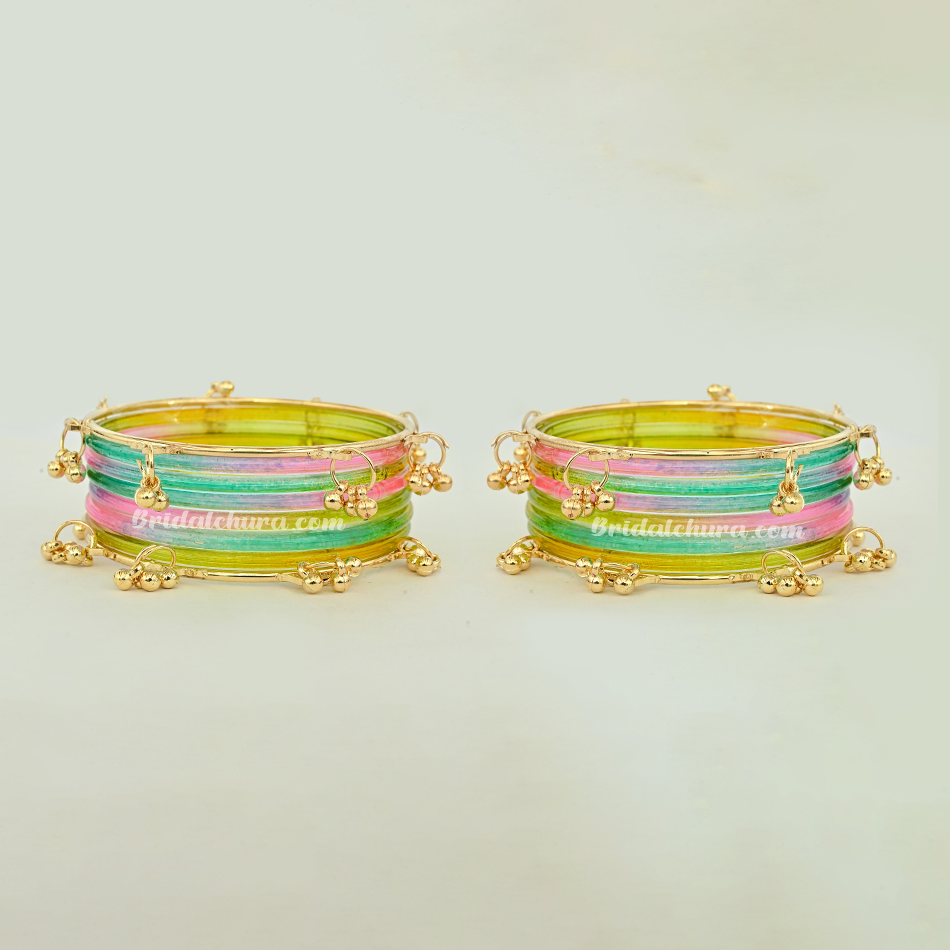 Light Multi Bangles with Kashmiri Ghungroo Bangles Set Sale - Image 2