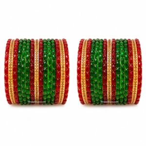 Sawan Shringar Green Crystal Glass Bangles for Women