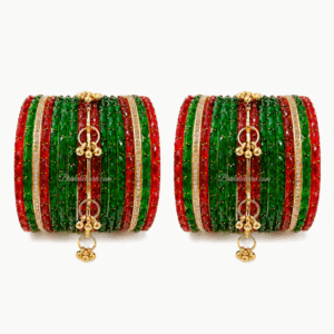 Sawan Shringar Green & Red Crystal Glass Bangles